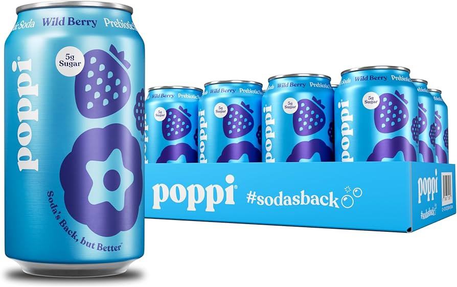 Poppi Prebiotic Soda, Sparkling Water & Fruit Juice, Wild Berry, 12 Oz, 12 Pack | Amazon (US)