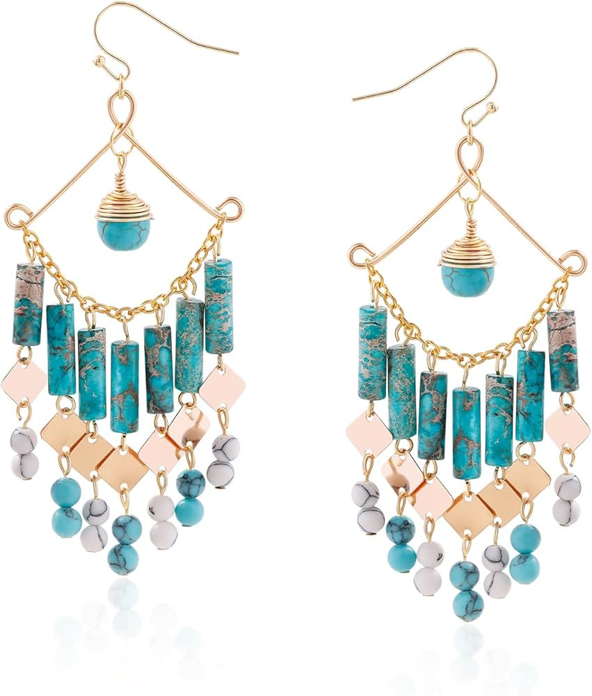 Turquoise Dangling Earrings – Dangle Earrings For Women With Emperor Stone – Bohemian Earring... | Amazon (US)