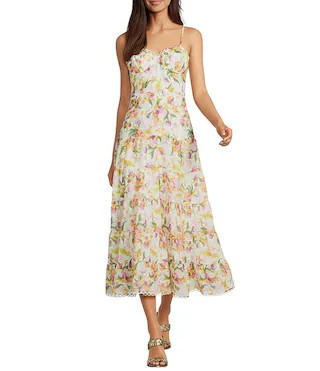 Lianna Floral Printed Sweetheart Neck Sleeveless A-Line Midi Dress | Dillard's