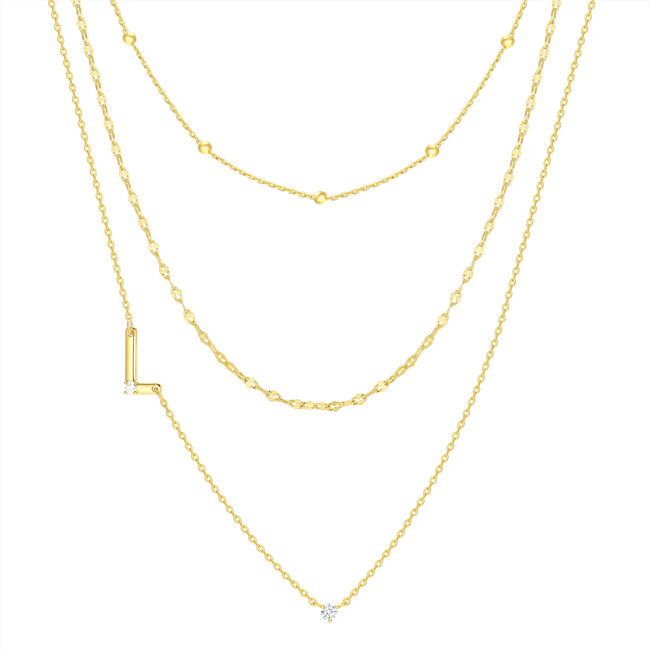 Believe by Brilliance L Triple Chain Initial Necklace Set in 14KT Gold Flash Plated Brass | Walmart (US)