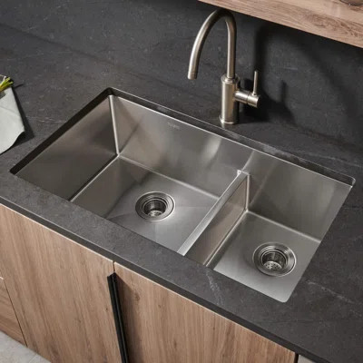 Ruvati 36-inch Low-Divide Undermount 60/40 Double Bowl 16 Gauge Stainless Steel Kitchen Sink | Wayfair North America
