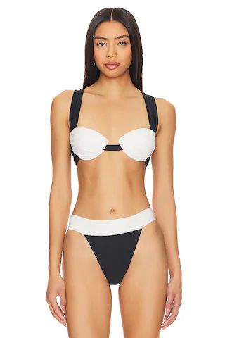 Lovers and Friends Kula Ruched Swim Top in Black & White from Revolve.com | Revolve Clothing (Global)