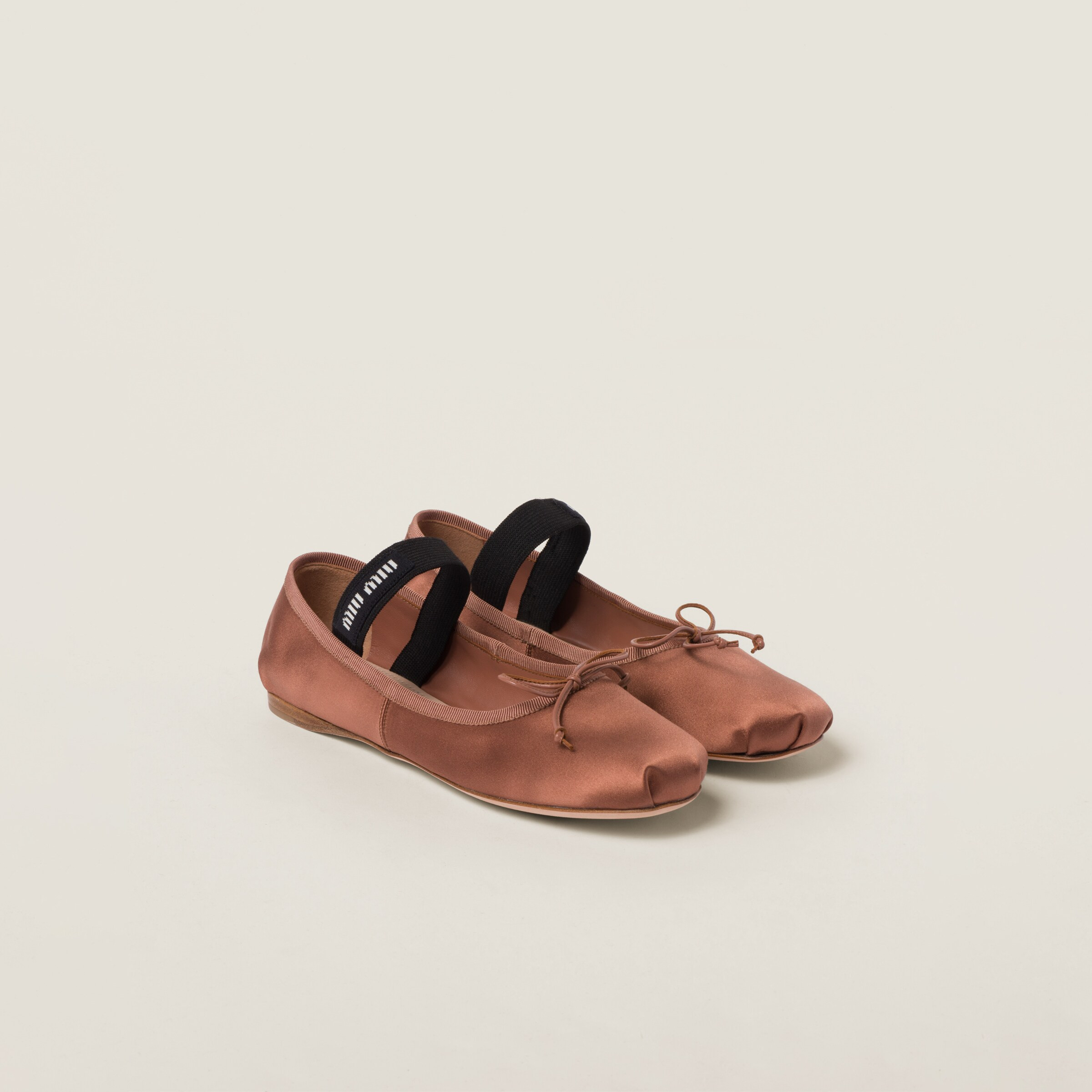 Cocoa Brown Satin Ballerinas | Miu Miu | Miu Miu US