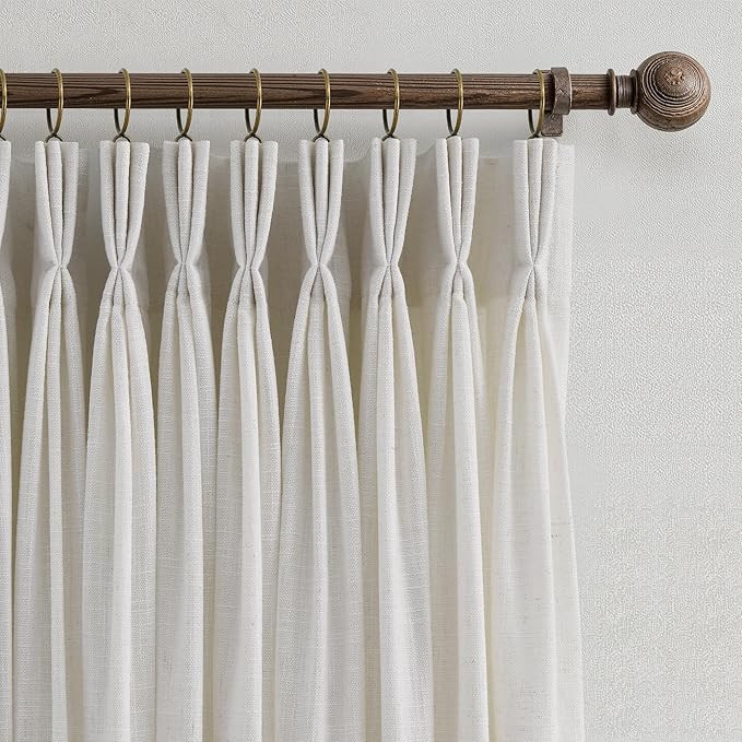 Triple Pinch Pleated Curtains for Living Room 90 Inch Linen Curtains 2 Panels Set Natural Cream L... | Amazon (US)