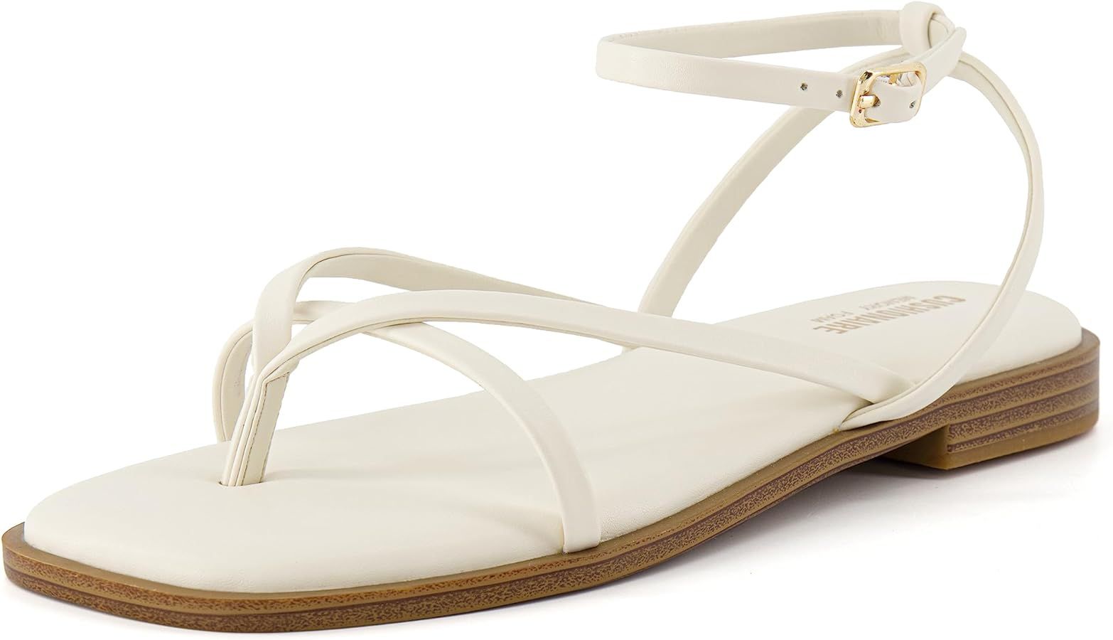 CUSHIONAIRE Women's Vida strappy flat sandal +Memory Foam and Wide Widths Available | Amazon (US)