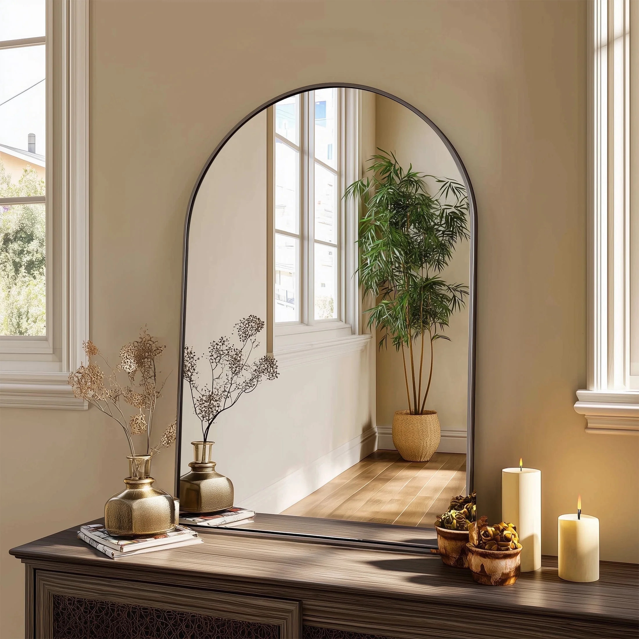 CONCETTA 20"x30" Bathroom Mirror, Decor Arched Wall Mirror, Bedroom Vanity Mirror with Metal Fram... | Walmart (US)