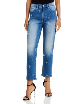 Embellished High Rise Ankle Jeans in Medium Wash - Exclusive | Bloomingdale's (US)