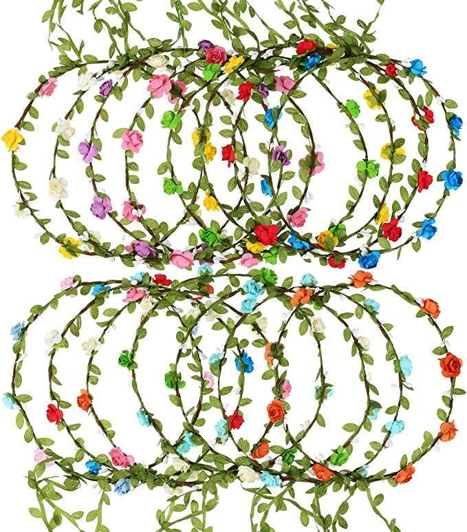 eBoot 15 Pieces Assorted Colored Flower Crown Wreath Headband Garland Headbands for Wedding Festi... | Amazon (US)