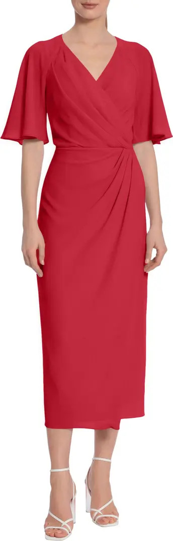 Flutter Sleeve Faux Wrap Midi Dress | Nordstrom