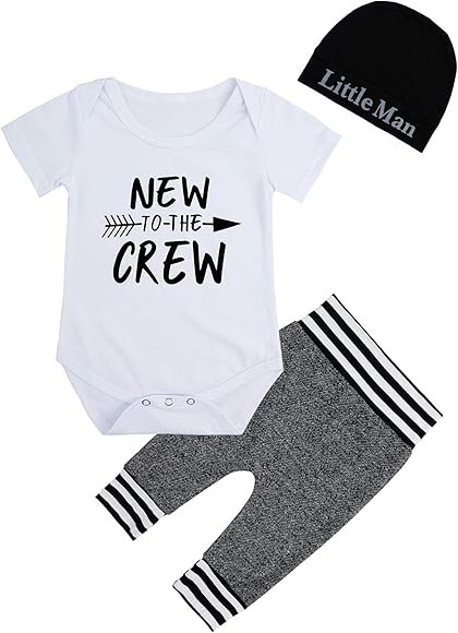 COSLAND Baby Boy Clothes New to The Crew Outfit Pants Set | Amazon (US)