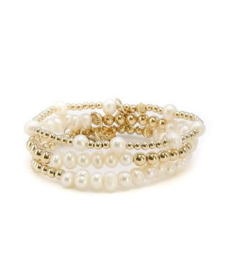 Non-Tarnishing Gold Filled Balls and Freshwater Pearl Bracelet Stack - Macy's | Macy's
