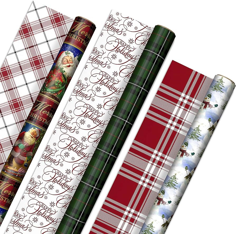 Hallmark Reversible Christmas Wrapping Paper (3 Rolls: 120 sq. ft. ttl) Vintage Santa, Snowmen, T... | Amazon (US)