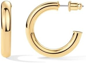 PAVOI 14K Gold Plated Lightweight Chunky Open Hoops for Women | Trendy Gold Hoop Earrings | Amazon (US)