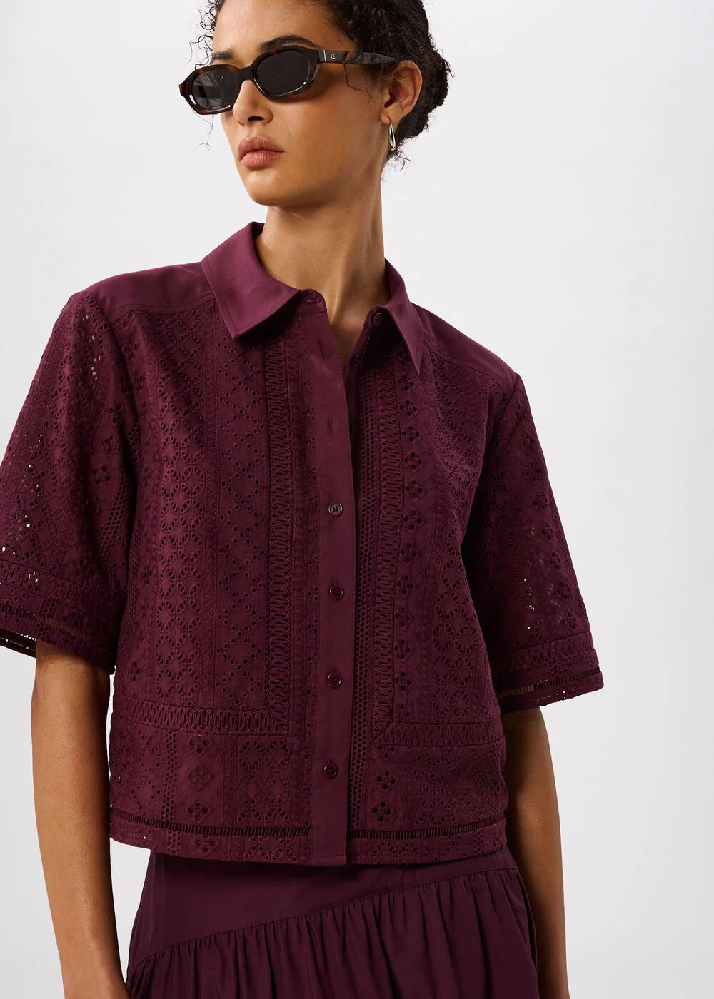 Plum Broderie Cotton Shirt | WHISTLES | Whistles UK | | Whistles