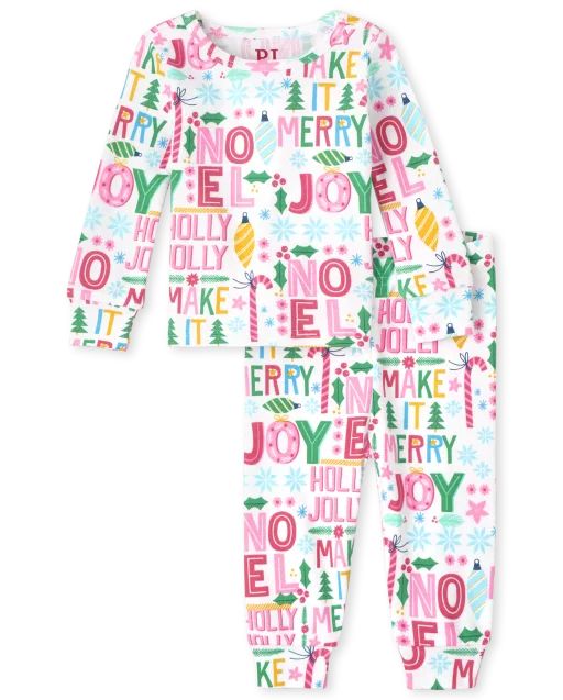 Baby And Toddler Girls Mommy And Me Christmas Long Sleeve Christmas Words Print Snug Fit Cotton P... | The Children's Place
