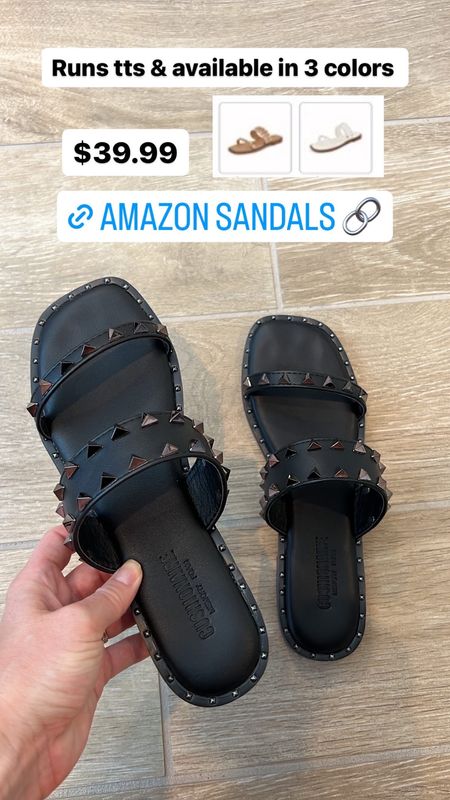 Amazon find! I love these studded sandals. One of my favorite pairs of shoes for summer. They run true to size and come in wide. I’m normally size 6.5, got a 6.5 in these! Summer sandals, neutral shoe, casual shoes, summer style, Amazon fashion 

#LTKunder100 #LTKstyletip #LTKshoecrush