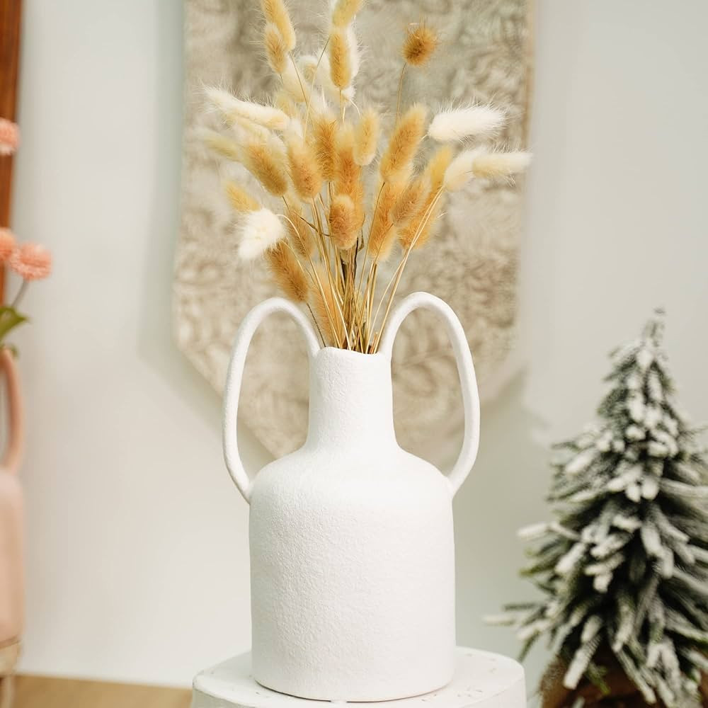 Mowtanco Large Ceramic Vase for Home Decor, Matte White Terracotta Vase, Rustic Pottery Vase for ... | Amazon (US)