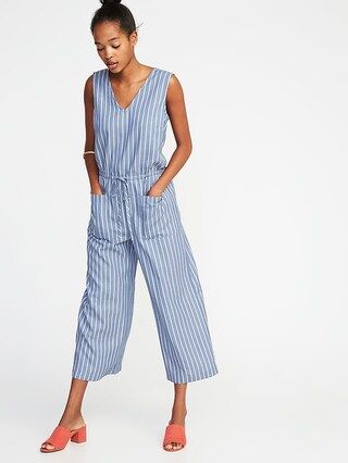 Old Navy Womens Waist-Defined Sleeveless Utility Jumpsuit For Women Blue/White Stripe Size L | Old Navy US