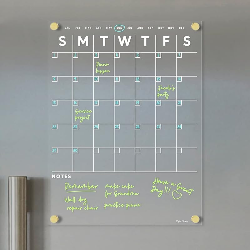 Magnetic Acrylic Month/Notes Calendar for Fridge, Wet/Dry-Erase Board for Refrigerator, Includes ... | Amazon (US)