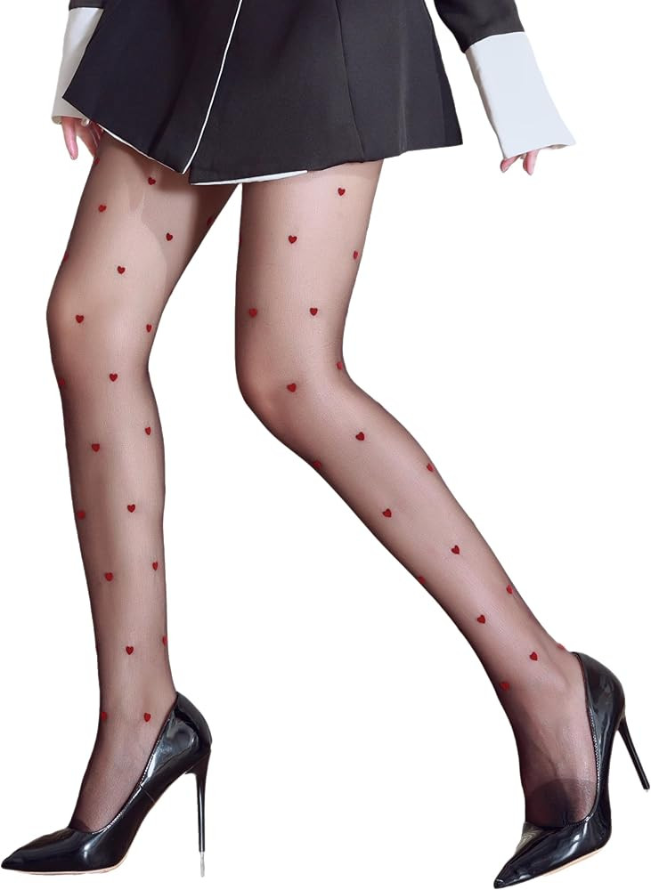 Sahabowi Women's Heart Jacquard Flocking Sheer Tights, Black Jacquard Pantyhose with High Waistba... | Amazon (US)