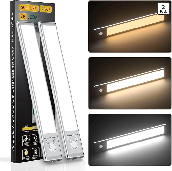 Under Cabinet Lights,76 LED Operated Motion Sensor Light Indoor,1500mAh USB Rechargeable Closet L... | Amazon (US)