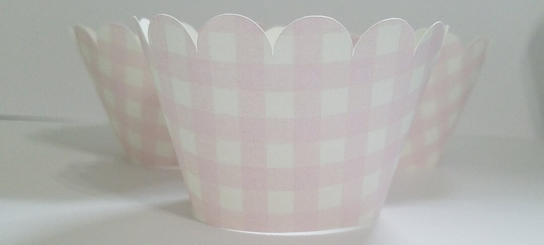 Cupcake Wrappers, Pink and White Gingham Cupcake Wrappers, Pink Gingham Decorations, Pink Gingham... | Etsy (US)