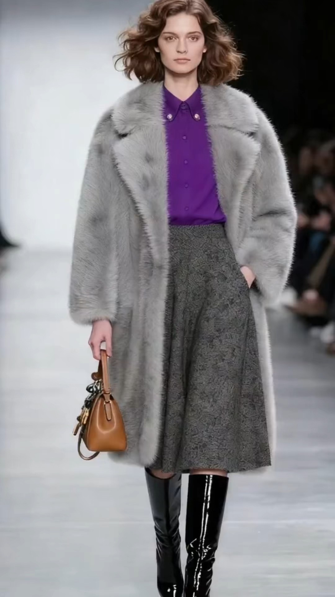 💜 Girls, this luxe winter look is giving old Hollywood glamour with a modern twist! That plush grey faux fur coat feels like a cozy cloud, while the bold violet silk shirt pops against the retro herringbone midi skirt. Add glossy patent leather boots and a buttery suede tote for a vibe that’s equal parts cozy, chic, and ready for holiday parties!

#FauxFurCoat #PurpleShirtOutfit #HolidayPartyStyle #RetroChic #WinterGlam #LTKSeasonal

#LTKootd