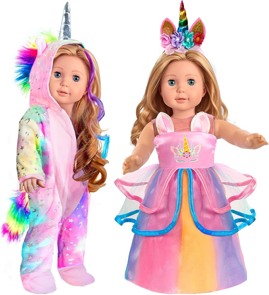 2-Sets 18-inch Doll-Clothes Set - Unicorn Clothes with Hair Clip and Headband - Compatible with A... | Amazon (US)