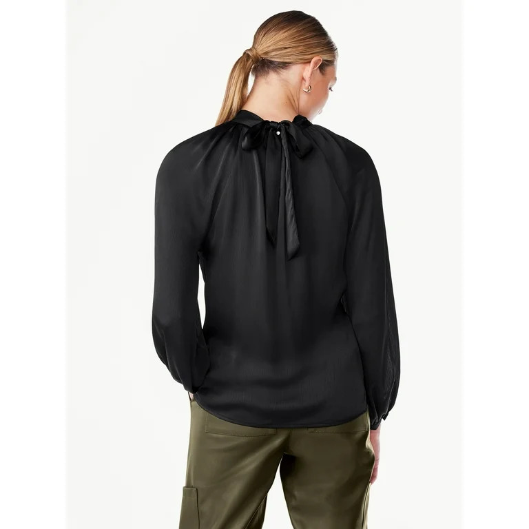 Scoop Women's Satin Tie Neck Blouse, Sizes XS-XXL | Walmart (US)