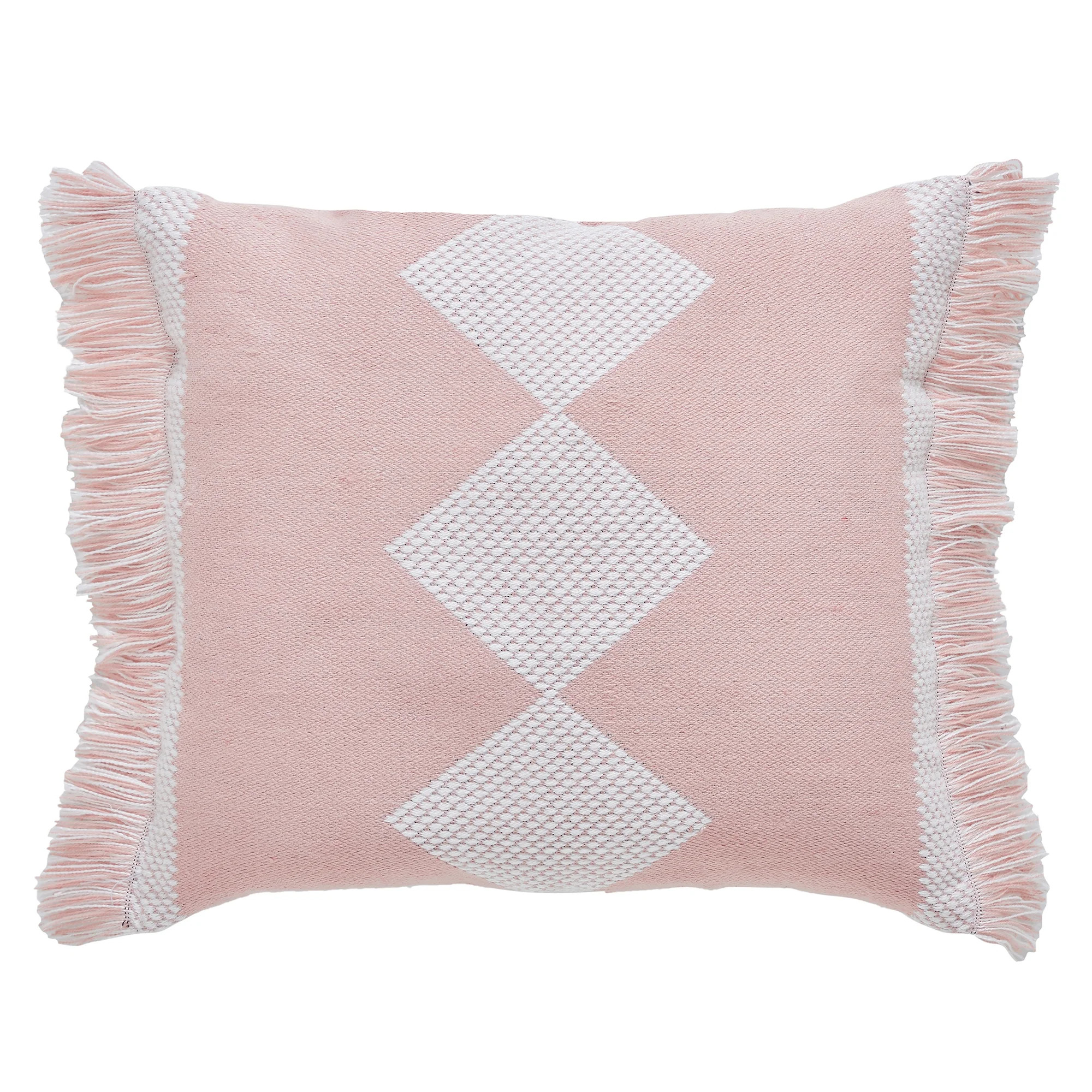 My Texas House 18" x 18" Diamond Fringe Peach Square Outdoor Decorative Pillow | Walmart (US)