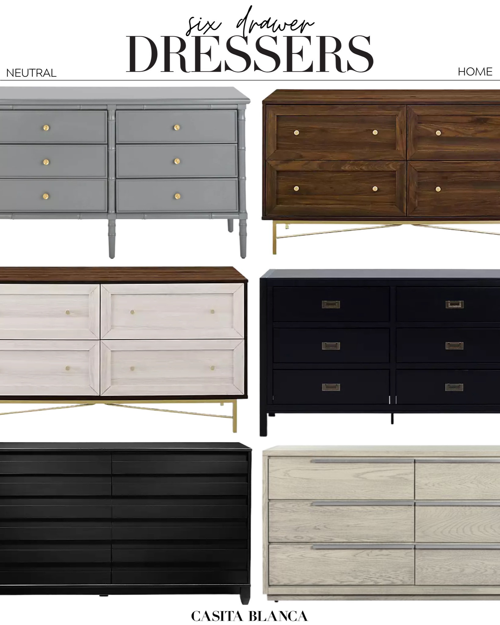 Mina 6 Drawer Dresser Gray/Gold … curated on LTK