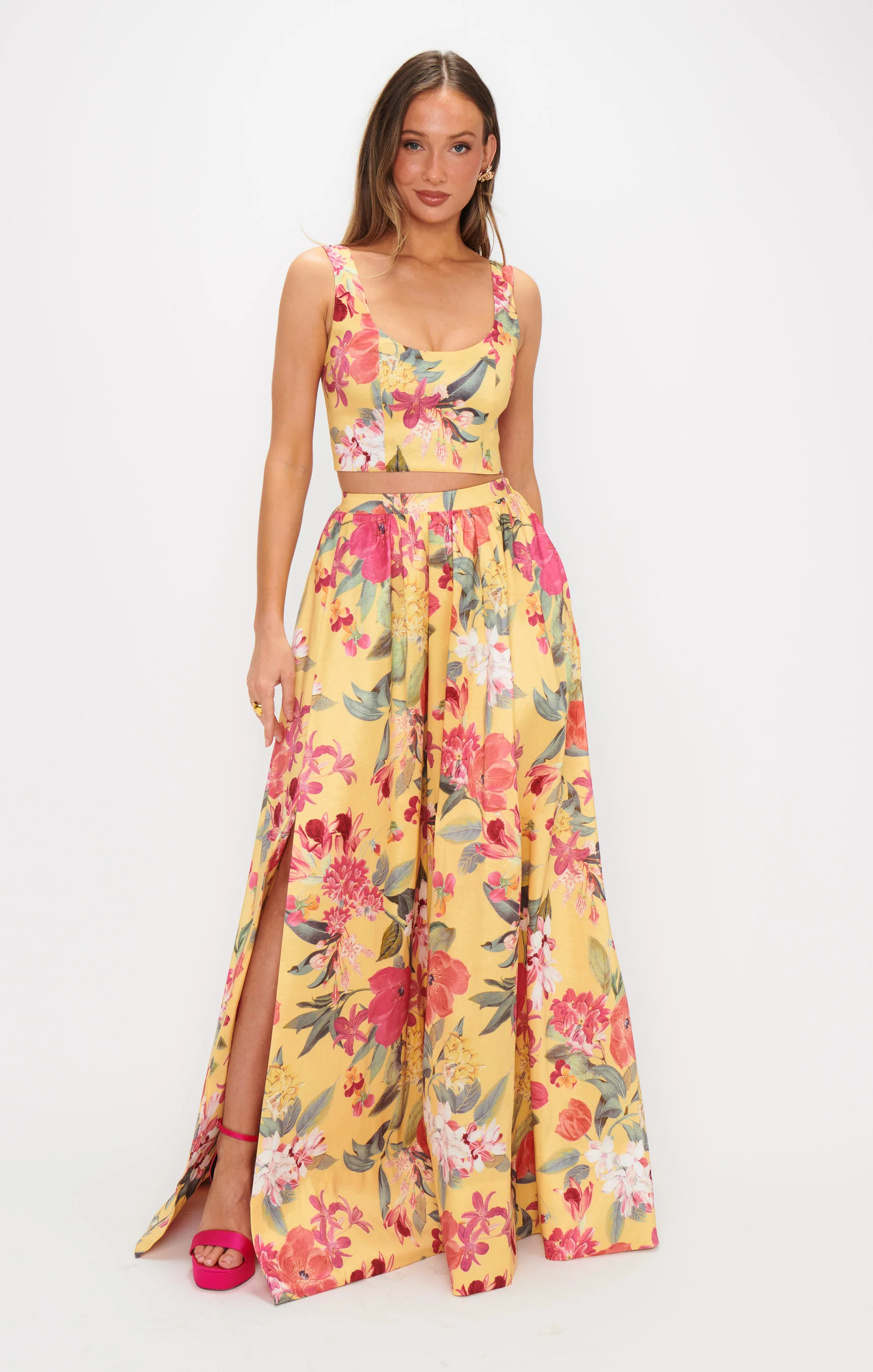 Vivianna Maxi Dress Skirt, in Mimosa Floral Taffeta, Size: Large | Show Me Your Mumu | Show Me Your Mumu