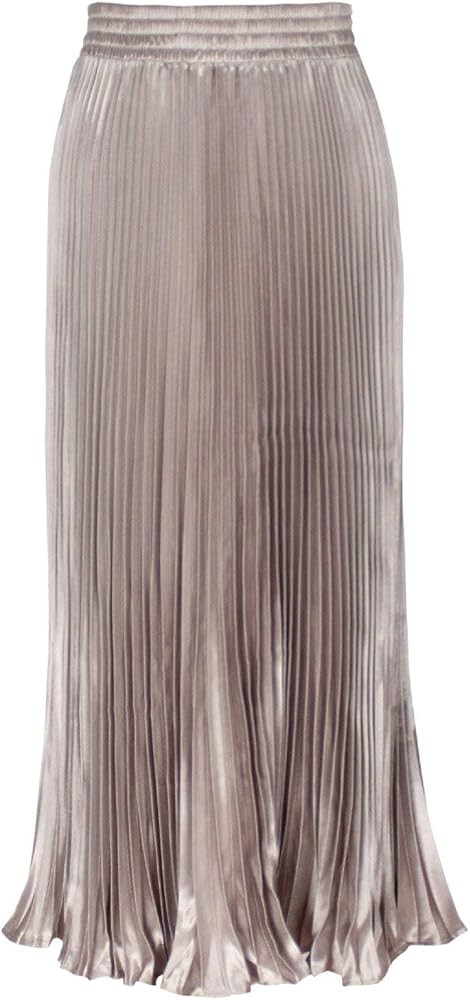 ebossy Women's Boho Satin Metallic Pleated Accordion Skirts Elastic High Waist Flowy A Line Shirr... | Amazon (US)