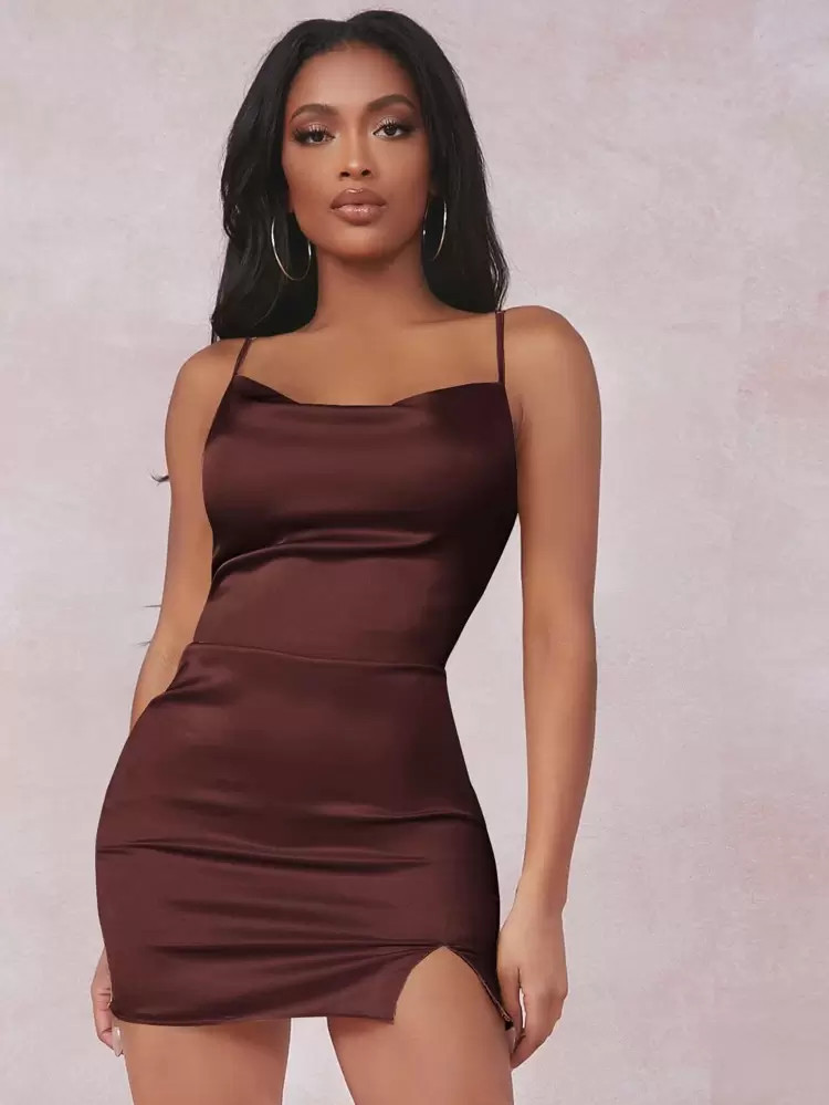 SHEIN SXY Split Detail Satin Cami Bodycon Dress | SHEIN