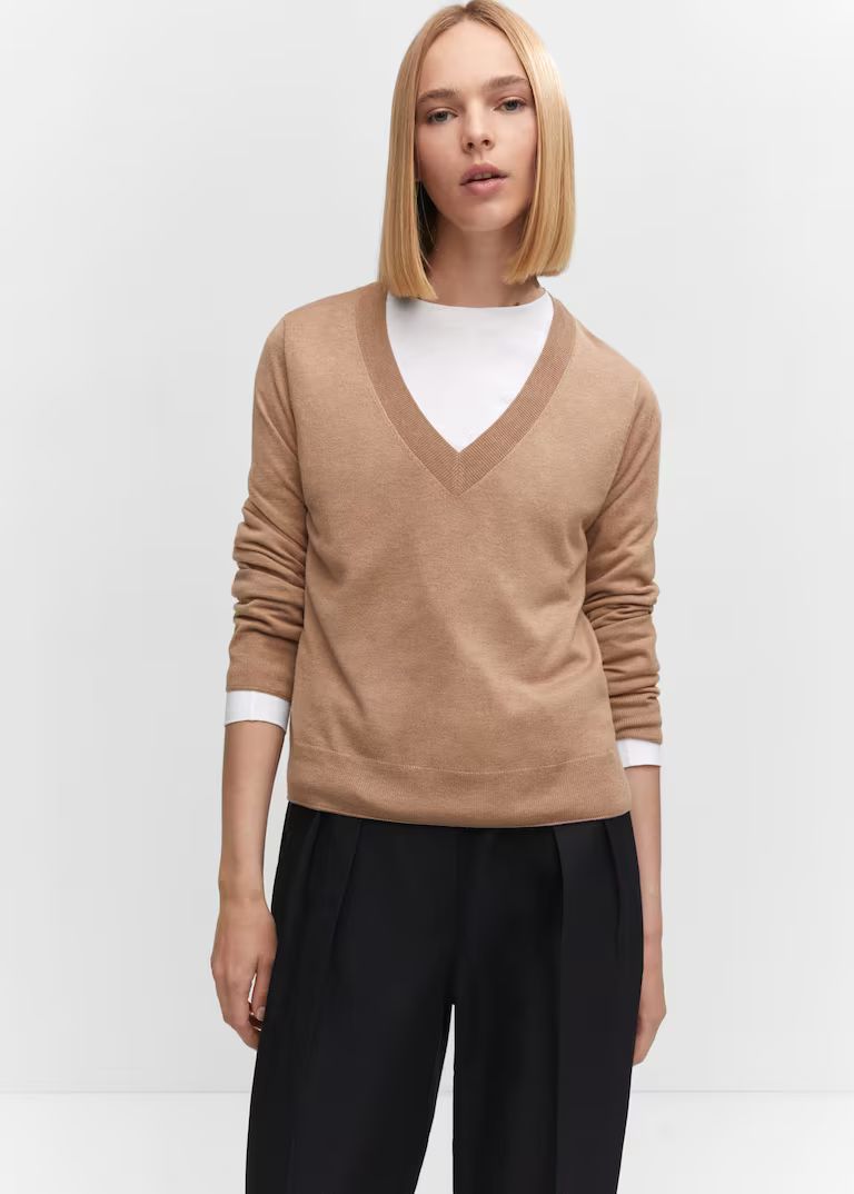 Fine-knit v-neck sweater -  Women | Mango United Kingdom | MANGO (UK)