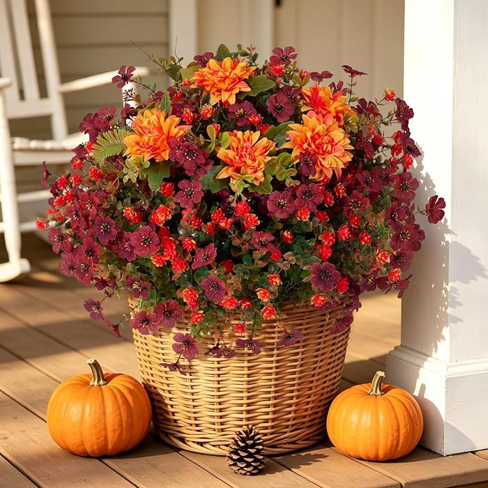 Artificial Mums For Outdoor Planter Silk Fake Fall Flowers For Fall Decor,UV Resistant Realistic ... | Amazon (US)