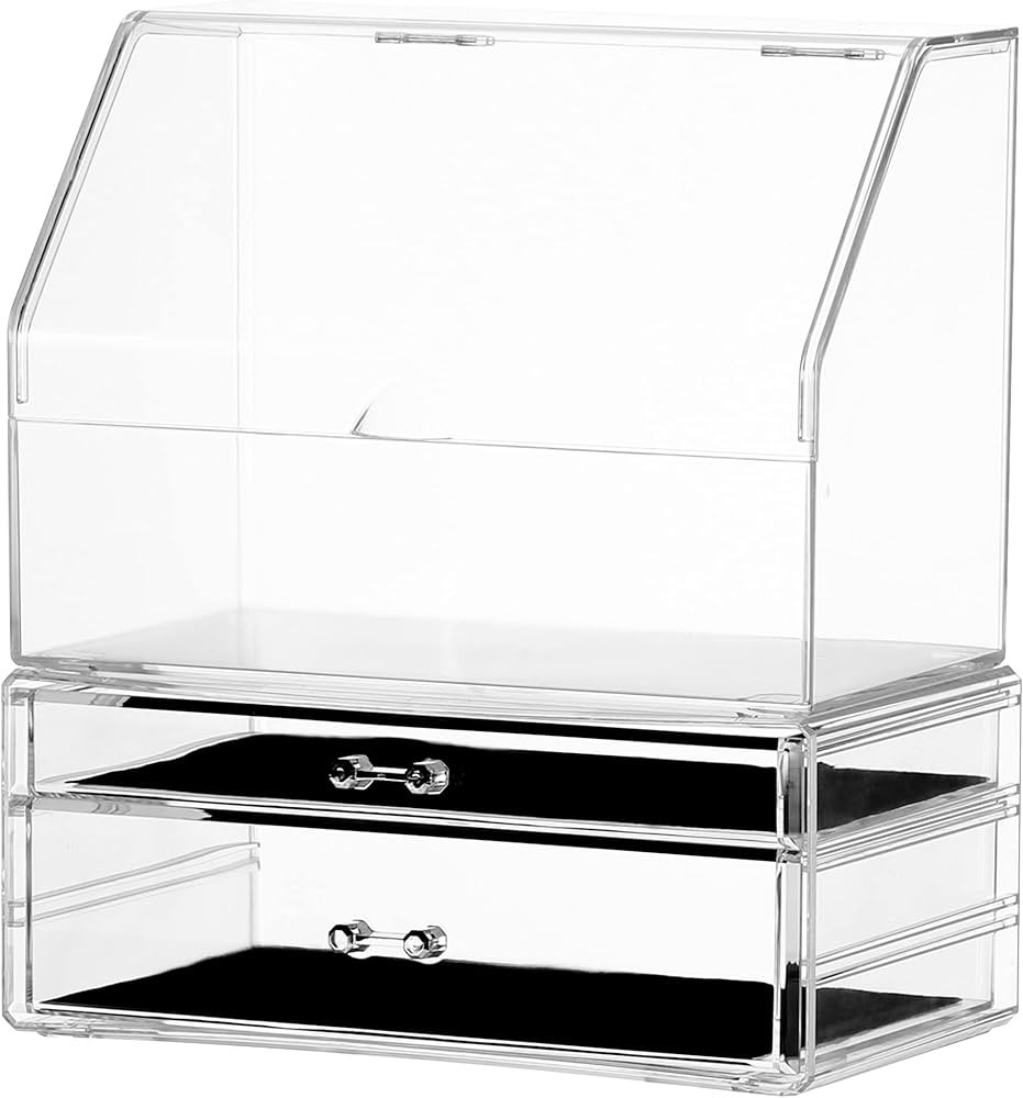 Cq acrylic Makeup Storage Organizer with Dust Water Proof Lid,Clear Cosmetics Display Case with 2... | Amazon (US)