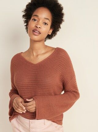 Slouchy Crochet V-Neck Sweater for Women | Old Navy (US)