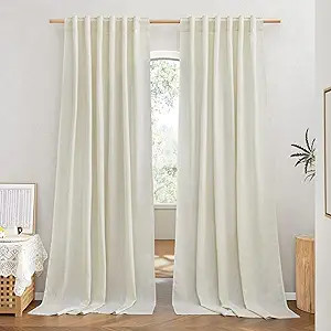 Amazon.com: NICETOWN Privacy Off White Linen Blend Curtains Extra Long 108" Long, Rustic Rod Pock... | Amazon (US)