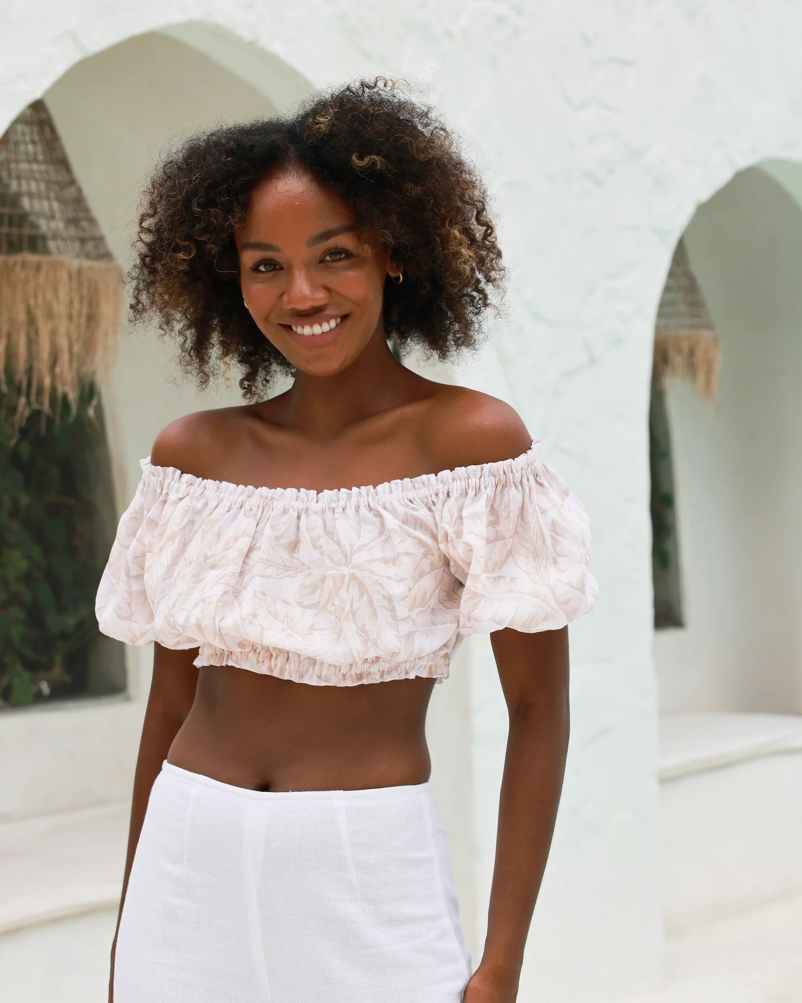 The Grenada - Linen Off-the-Shoulder Crop Top | Kenny Flowers