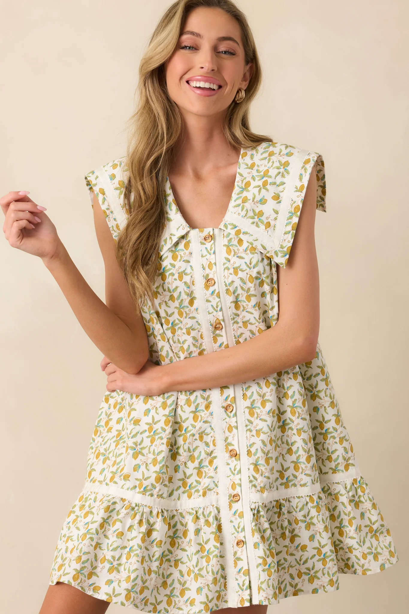 On A Whim Light Green Lemon Print Cotton Mini Shirt Dress | Red Dress