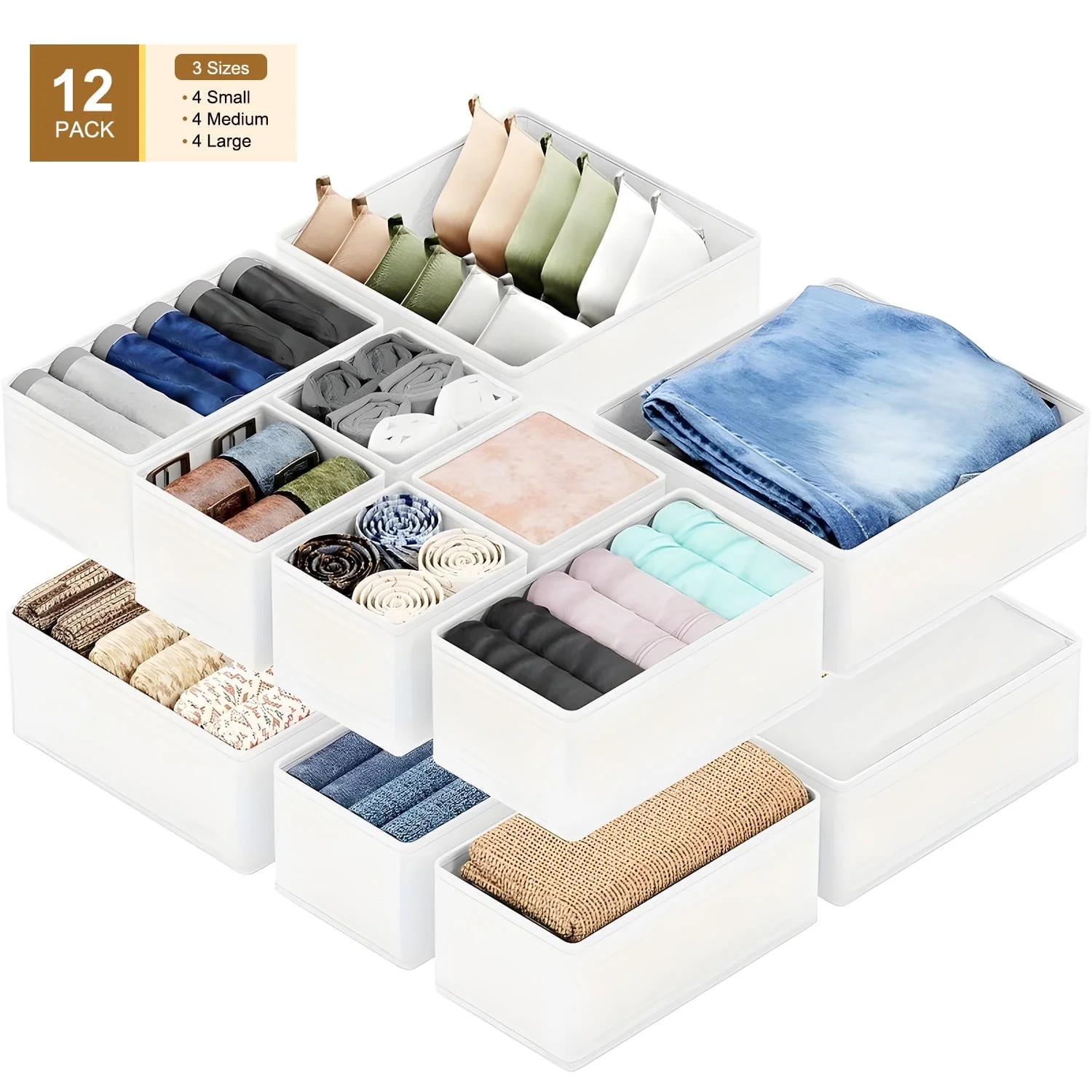 Onekawa Drawer Organizer Clothes, 12 Pack Dresser Organizer for Baby Clothes, Underwear, Sock- Fo... | Walmart (US)