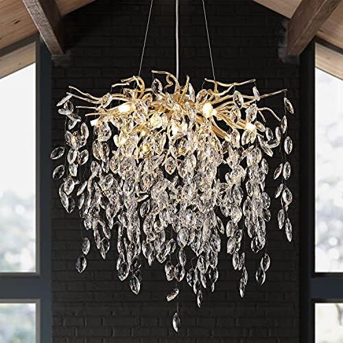 Akeelighting Crystal Chandelier Modern Gold Chandeliers Lighting Tree Branch Dining Room Raindrop... | Amazon (US)
