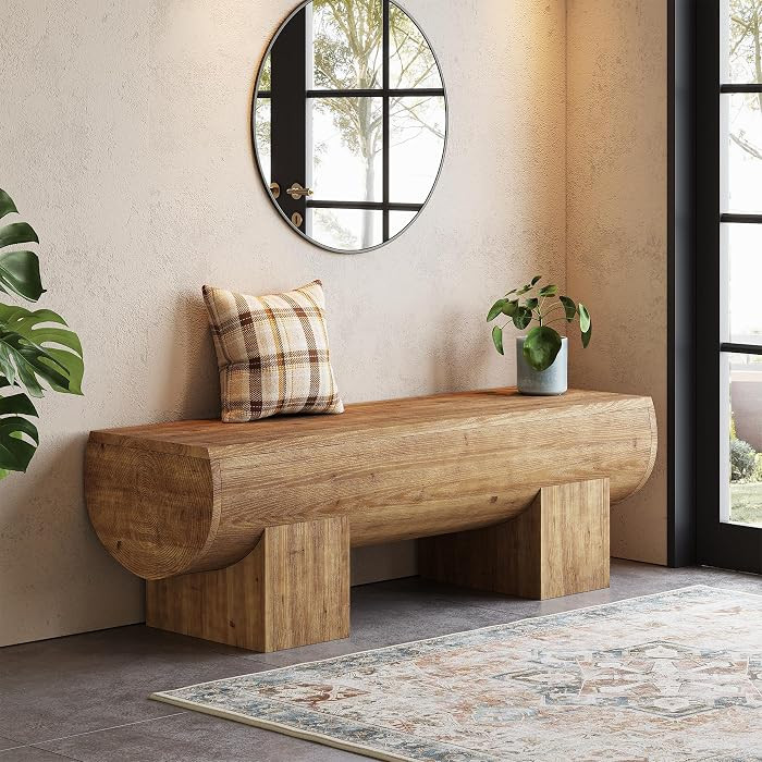 TRIBEWOOD Solid Wood Entryway Bench, 47" End of Bed Bench, Farmhouse Indoor Entry Bench Seat for Bedroom, Living Room, Hallway, Brown | Amazon (US)
