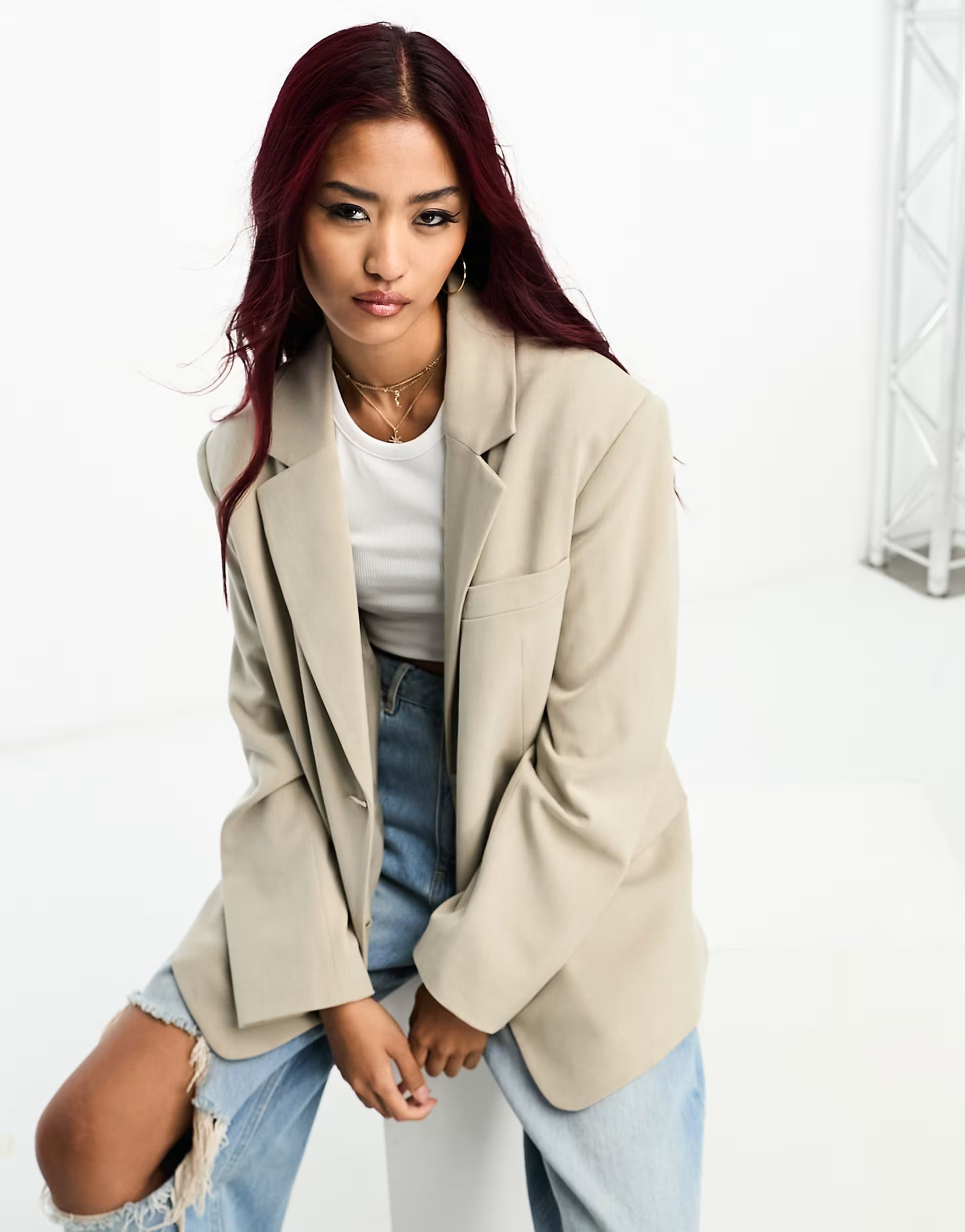 Pull&Bear oversized blazer in stone | ASOS (Global)