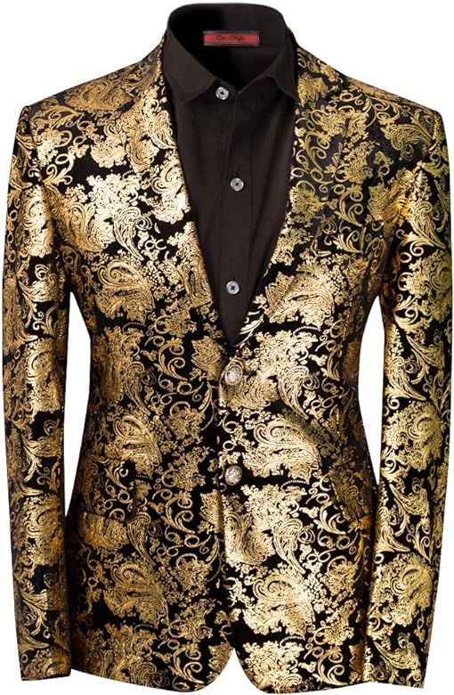 Men's Dress Floral Suit Notched Lapel Slim Fit Stylish Blazer Dress Suit | Amazon (US)