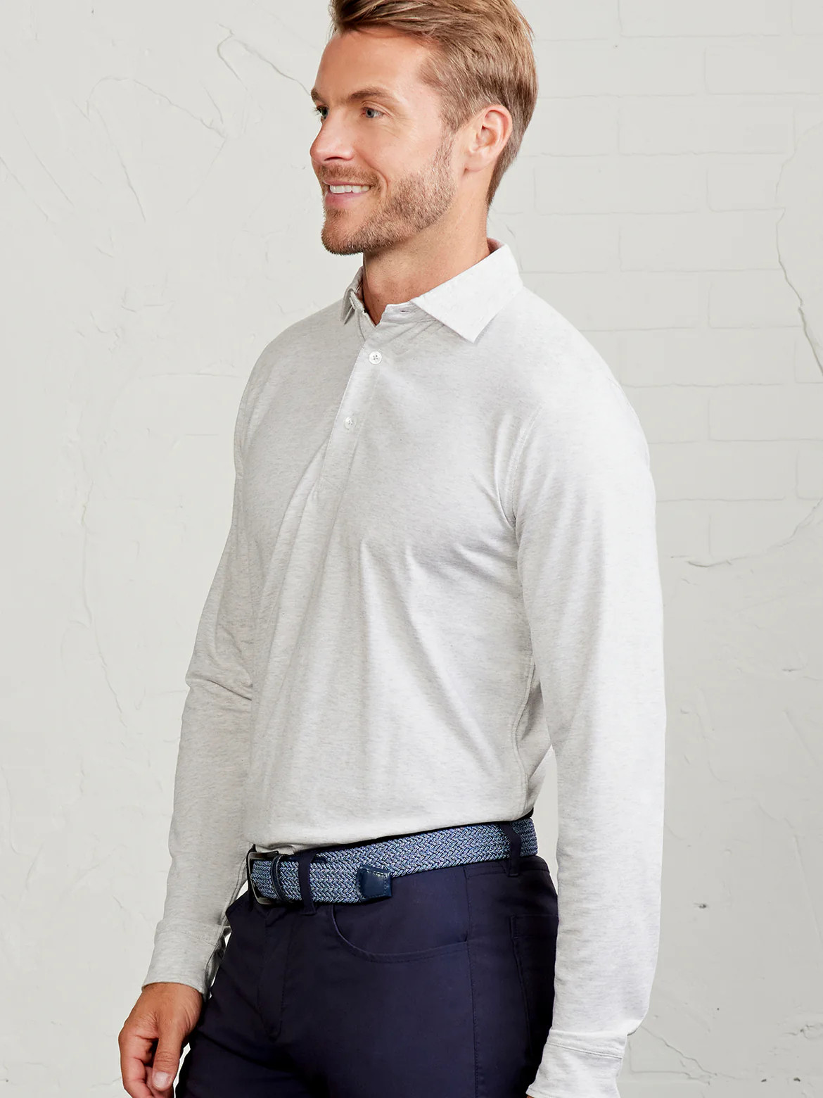 Westport Long Sleeve Polo Marble Heather | tasc Performance