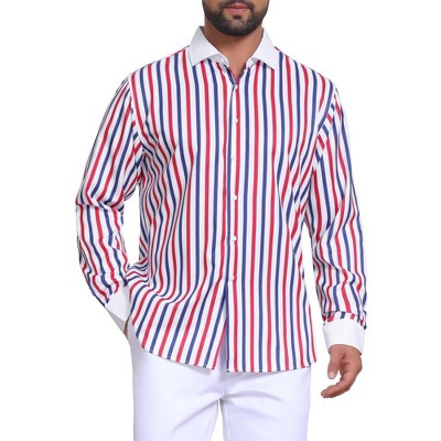 INSPIRE CHIC Men's Striped Button Down Long Sleeve Stretch Business Shirts Small Red Blue | Target