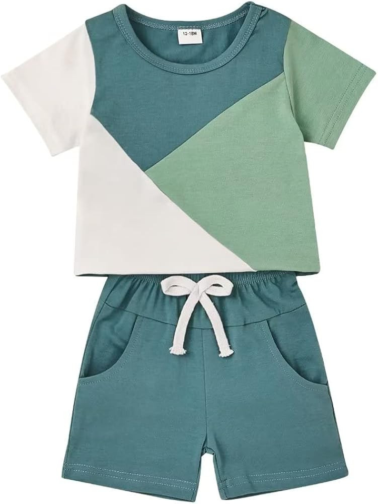 Baby Boy Clothes Toddler Boy Summer Outfits Short Sleeve Patchwork T-shirt & Shorts Set 2 Piece | Amazon (US)