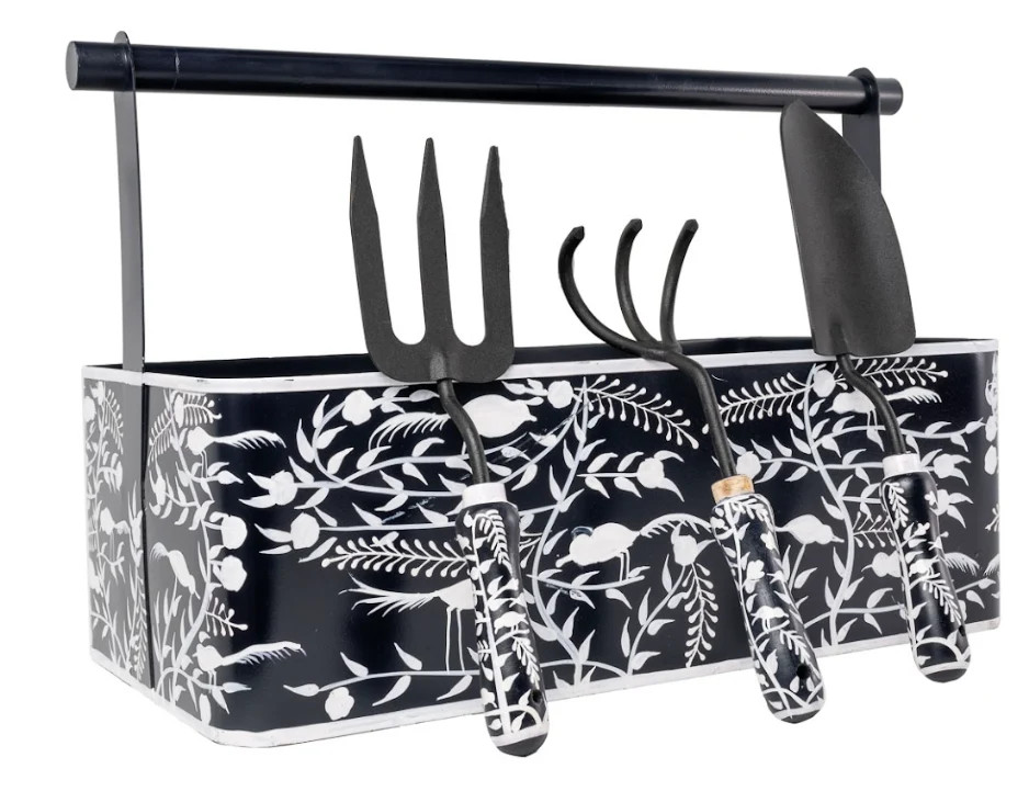 Set of 3 Dark Navy Chinoiserie Gardening Tools | The Enchanted Home